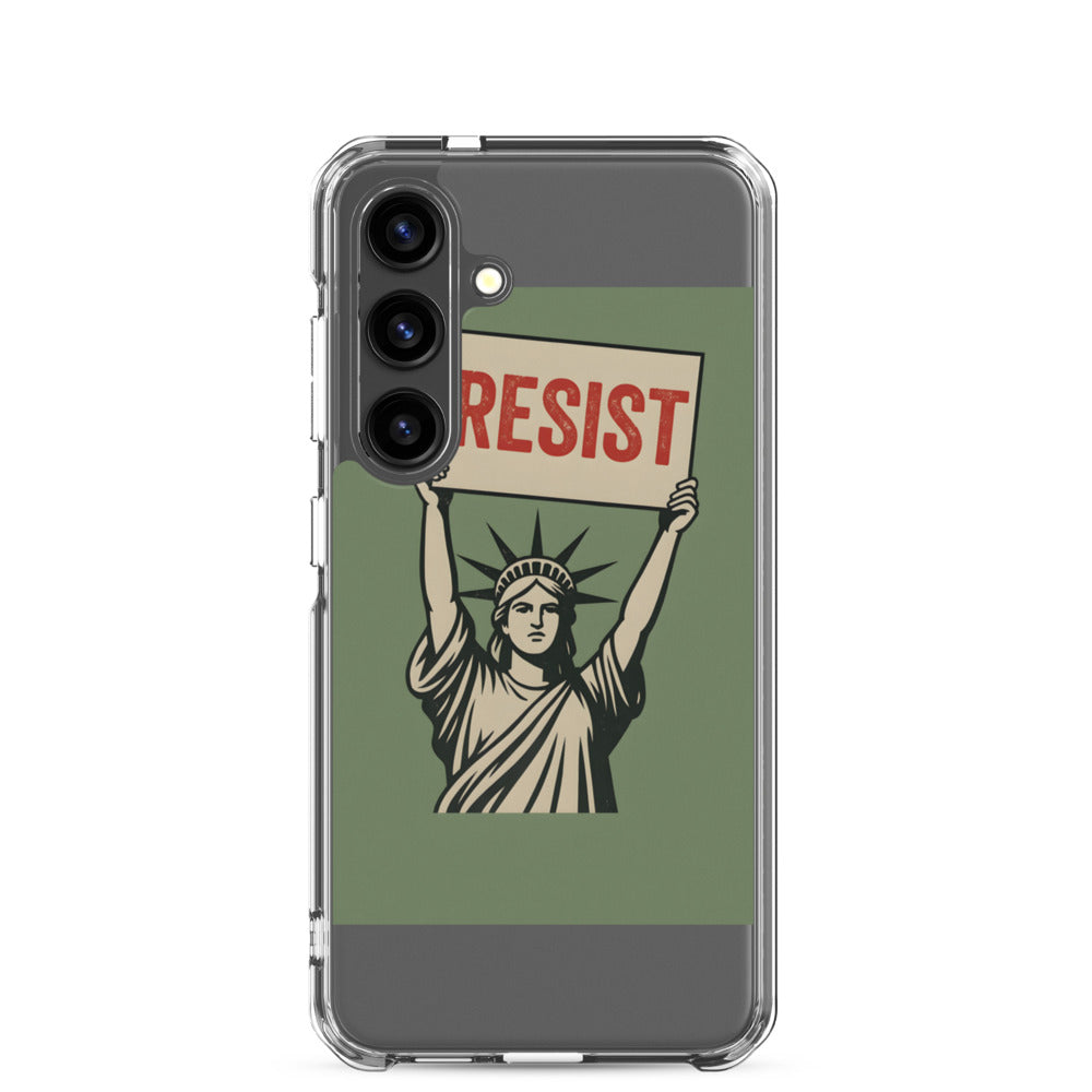 Statue of Liberty holding a 'RESIST' sign Samsung Case front view — Wandering With Pride