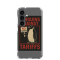 Cartoon penguin with 'NO TARIFFS' sign Samsung Case front view — Wandering With Pride