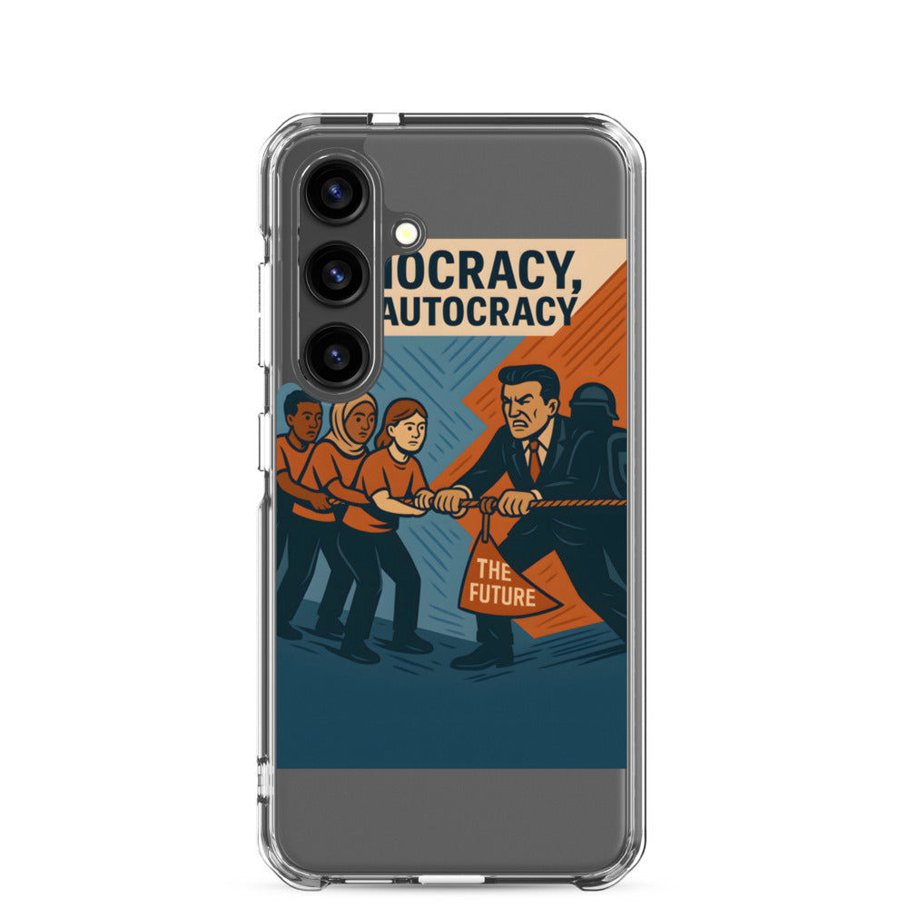 Democracy, Not Autocracy typography Samsung Case front view — Wandering With Pride