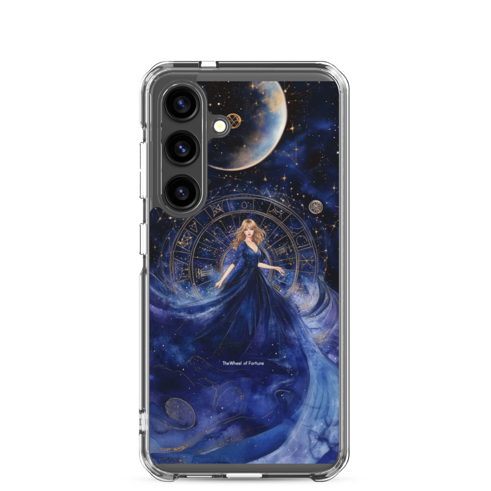 Woman in Starry Night Sky with Clock Illustration Samsung Case front view — Wandering With Pride