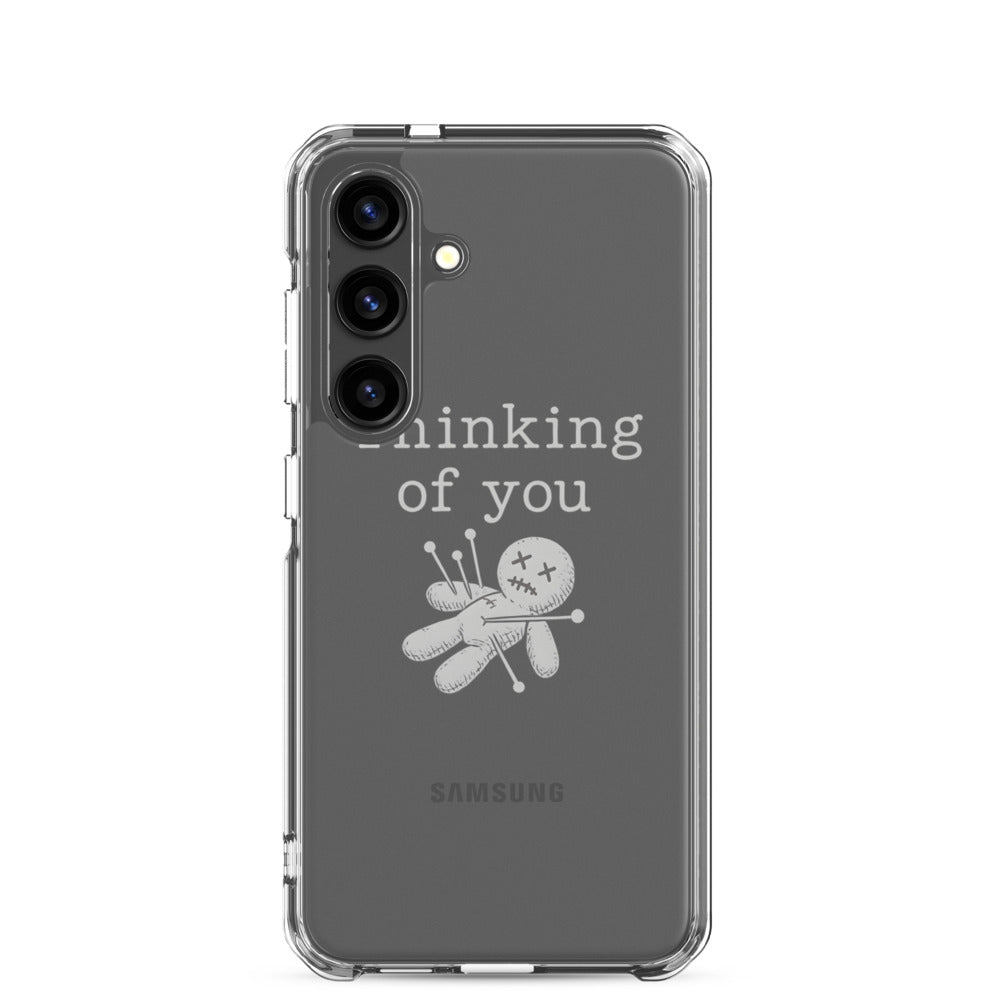 voodoo doll with pins and 'Thinking of you' text Samsung Case front view — Wandering With Pride