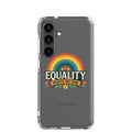 Rainbow arch with flowers and 'Equality Hurts No One' typography Samsung Case front view — Wandering With Pride