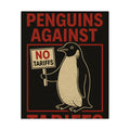 Cartoon penguin with 'NO TARIFFS' sign Poster front view — Wandering With Pride