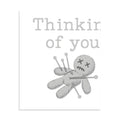 voodoo doll with pins and 'Thinking of you' text Poster front view — Wandering With Pride