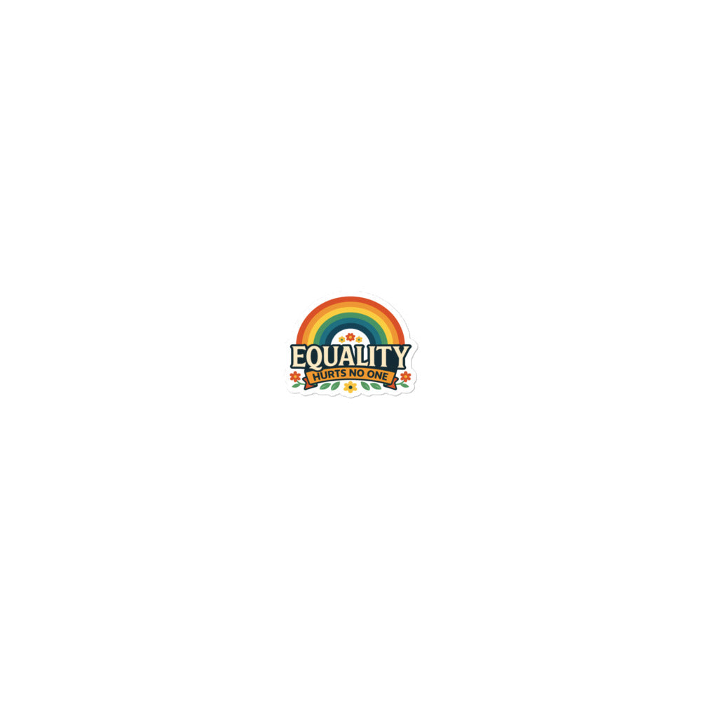 Rainbow arch with flowers and 'Equality Hurts No One' typography Sticker front view — Wandering With Pride