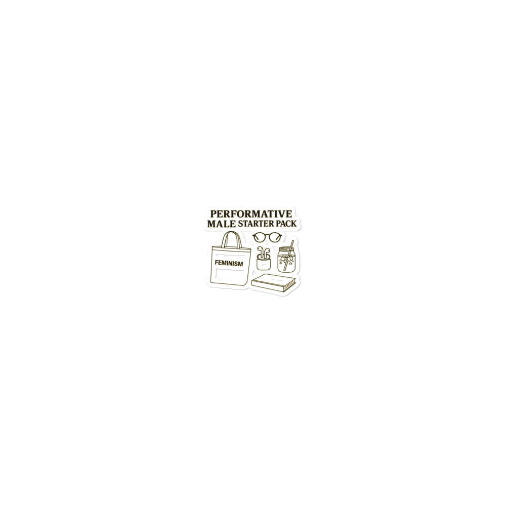 Typography with 'PERFORMATIVE MALE STARTER PACK' text Sticker front view — Wandering With Pride