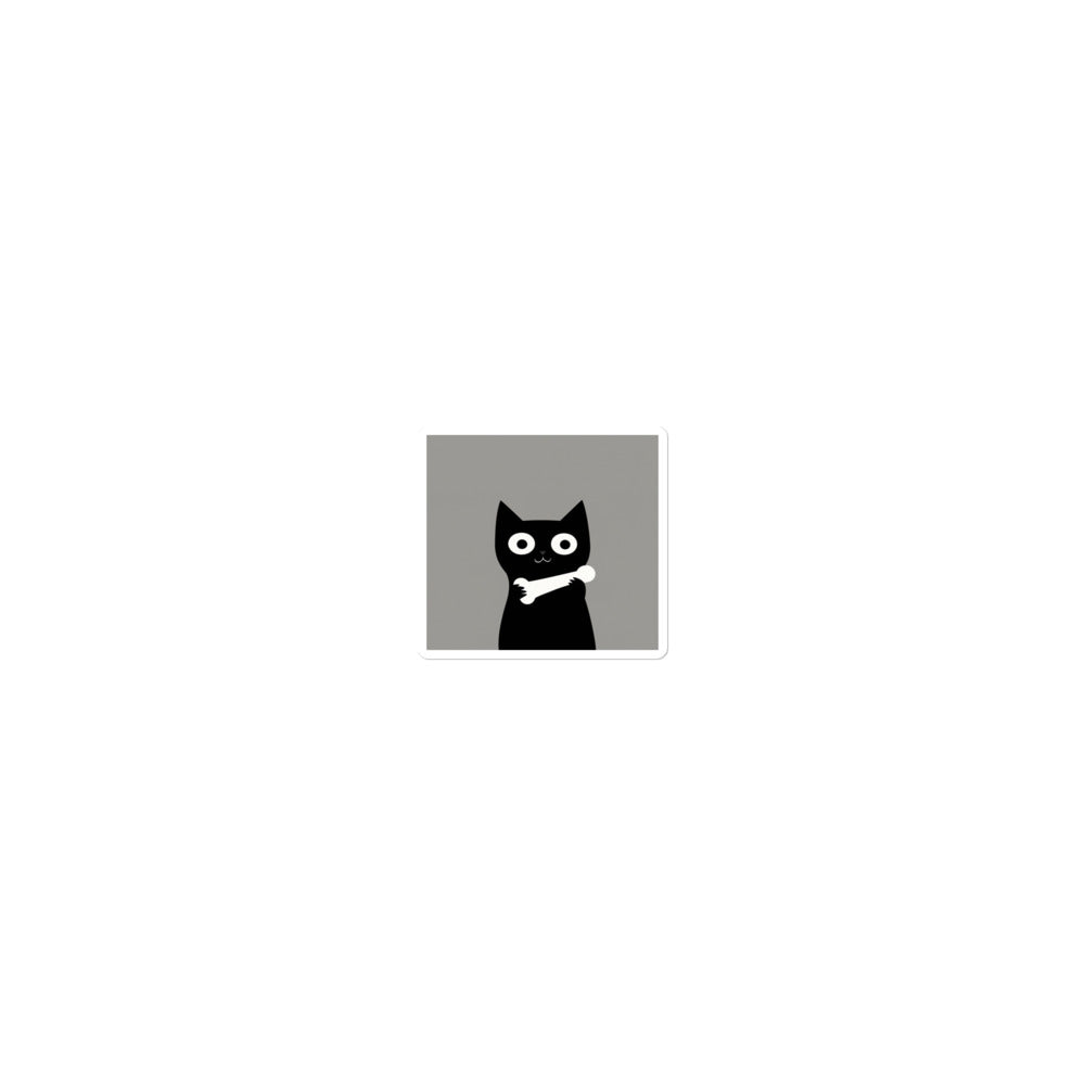 Black cat with a white bone around its neck Sticker front view — Wandering With Pride