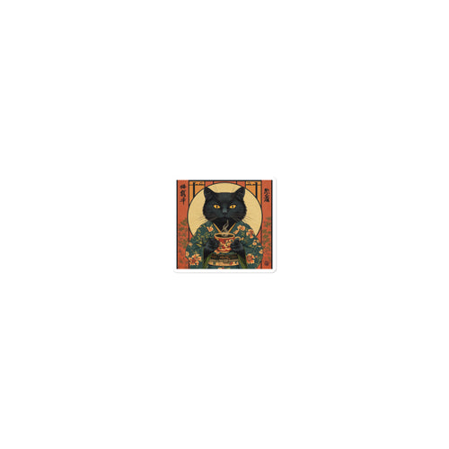 cat in traditional Japanese kimono holding tea Sticker front view — Wandering With Pride