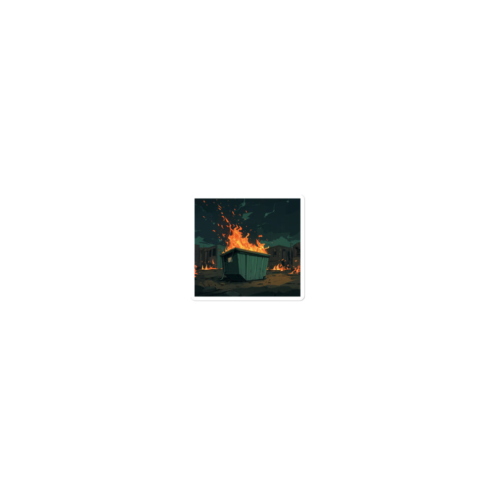 green dumpster on fire illustration Sticker front view — Wandering With Pride