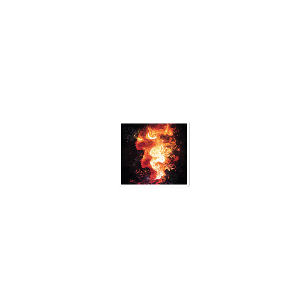 woman's head engulfed in flaming hair illustration Sticker front view — Wandering With Pride
