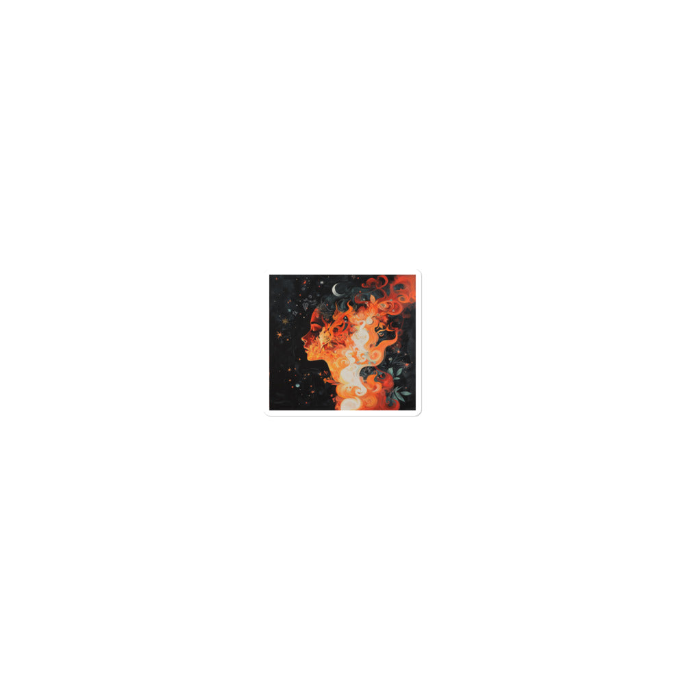 woman merging with fiery muse illustration Sticker front view — Wandering With Pride