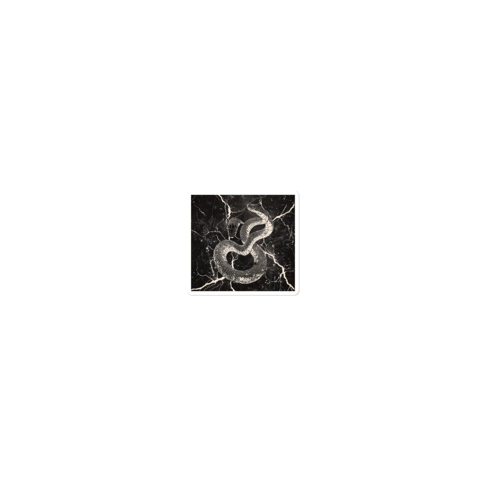 snake coiled around a skull surrounded by electrical sparks Sticker front view — Wandering With Pride
