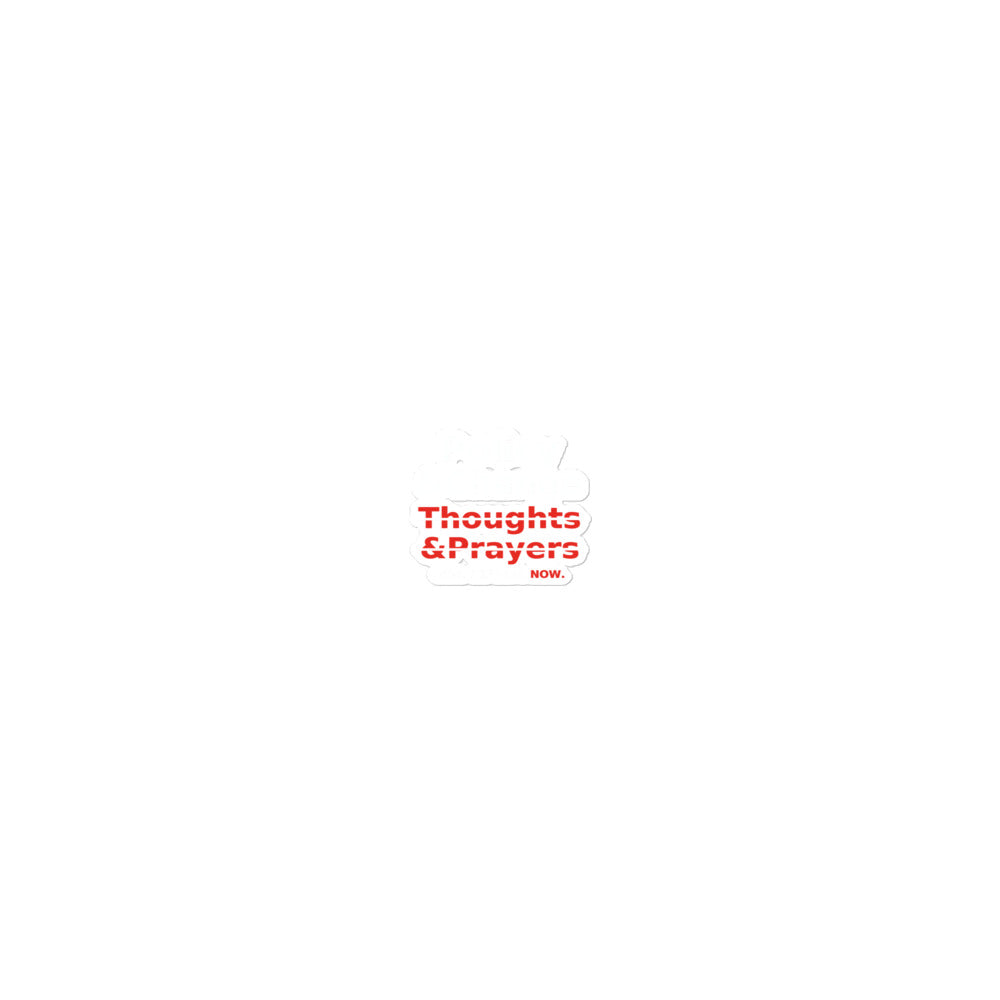 Typography-based protest graphic with 'Policy & Change' over crossed-out 'Thoughts' and 'Prayers' Sticker front view — Wandering With Pride