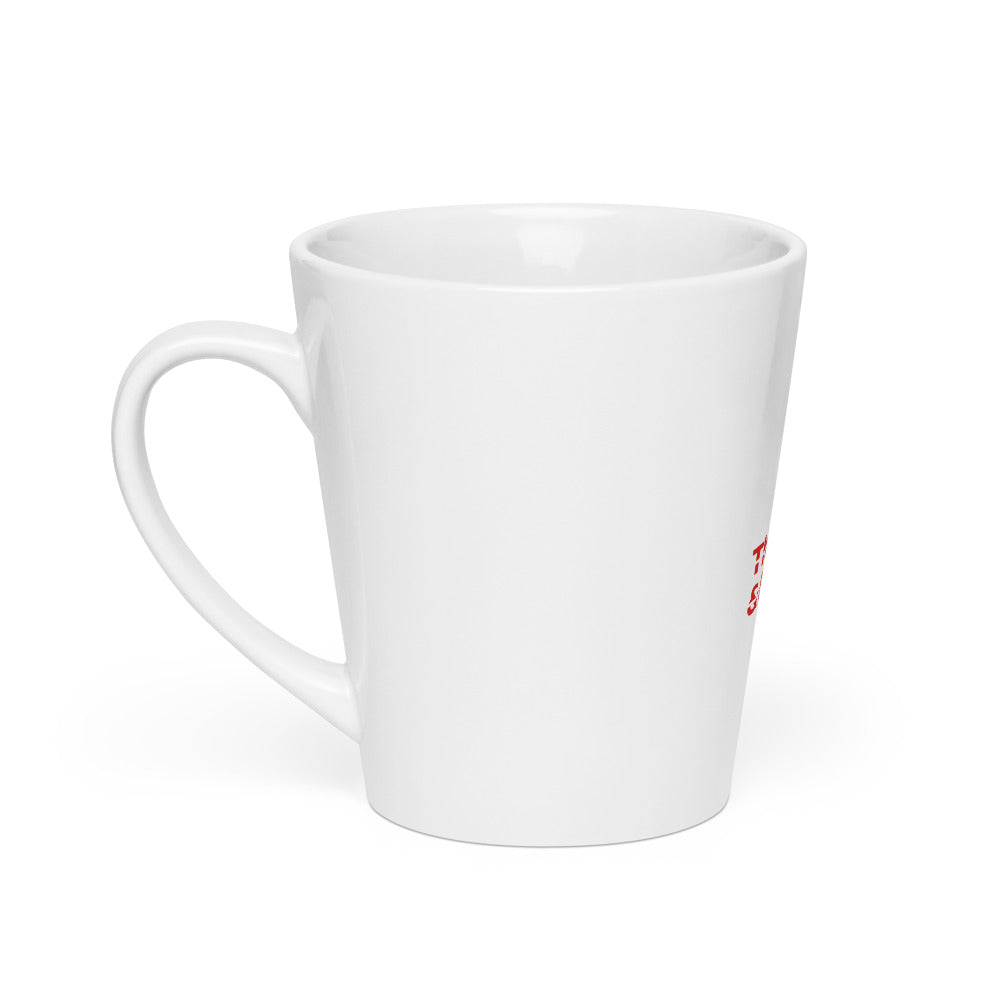 Typography-based protest graphic with 'Policy & Change' over crossed-out 'Thoughts' and 'Prayers' Latte Mug front view — Wandering With Pride