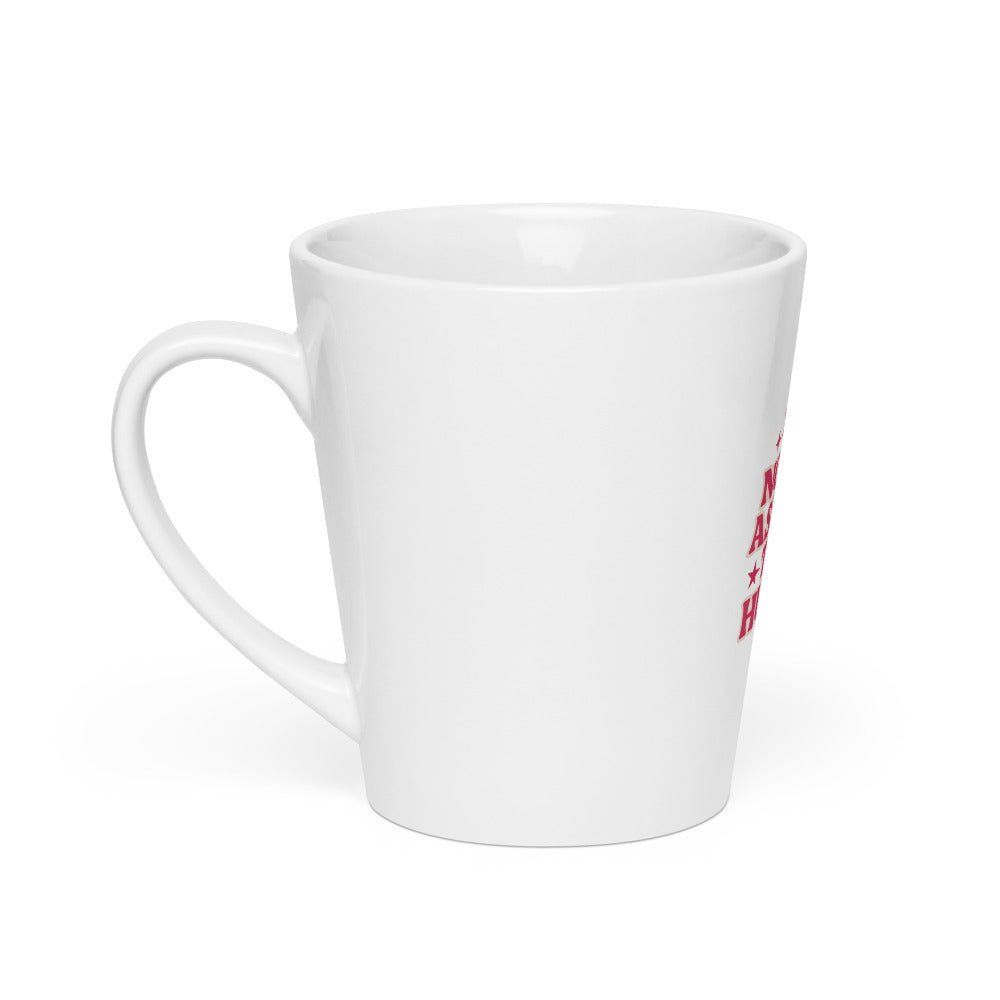 Typography with red raised fist and text 'Not Aspiring to Be Humble' Latte Mug front view — Wandering With Pride