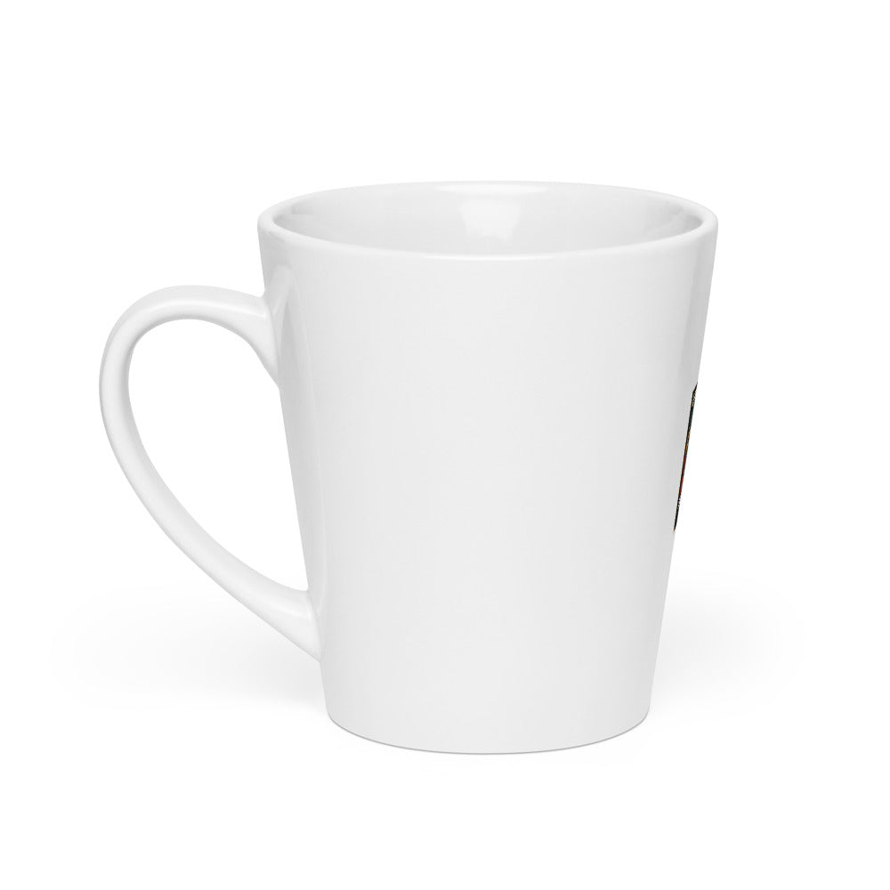 Raccoon illustration with tongue out and paws making peace sign Latte Mug front view — Wandering With Pride