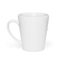 Flaming heart with 'And, baby, that's SHOW BUSINESS for you' text in Pabu/Pabu Light fonts Latte Mug front view — Wandering With Pride
