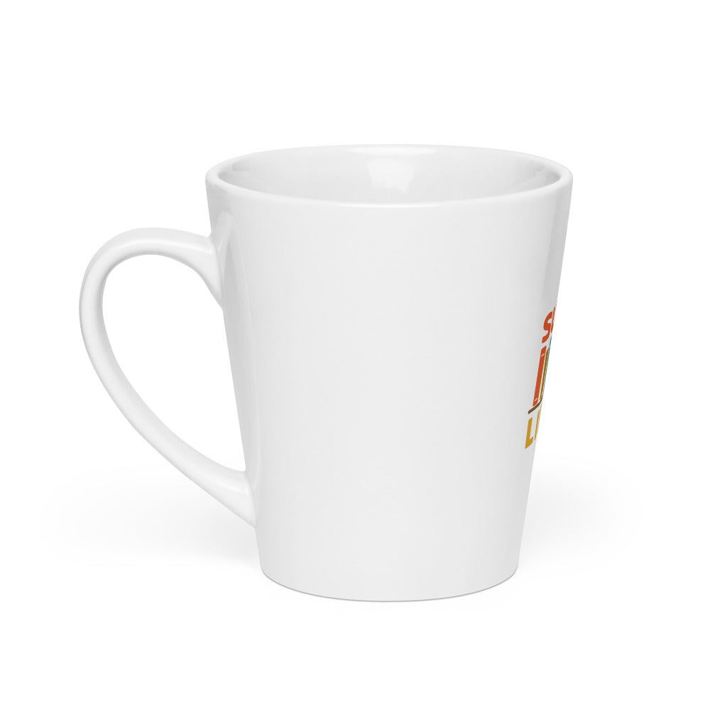 SUPPORT YOUR LOCAL LIBRARY typography Latte Mug front view — Wandering With Pride