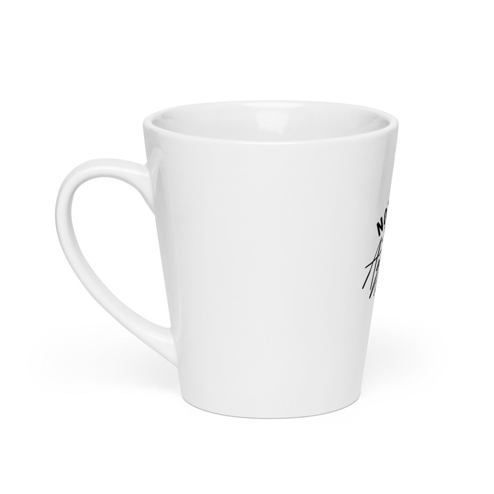 JUST typography Latte Mug front view — Wandering With Pride