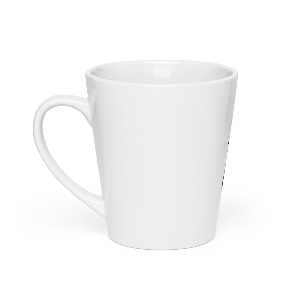 abstract female figure in dynamic pose surrounded by vibrant music energy Latte Mug front view — Wandering With Pride