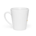 0 FEET AWAY mask-like logo with round eyes Latte Mug front view — Wandering With Pride