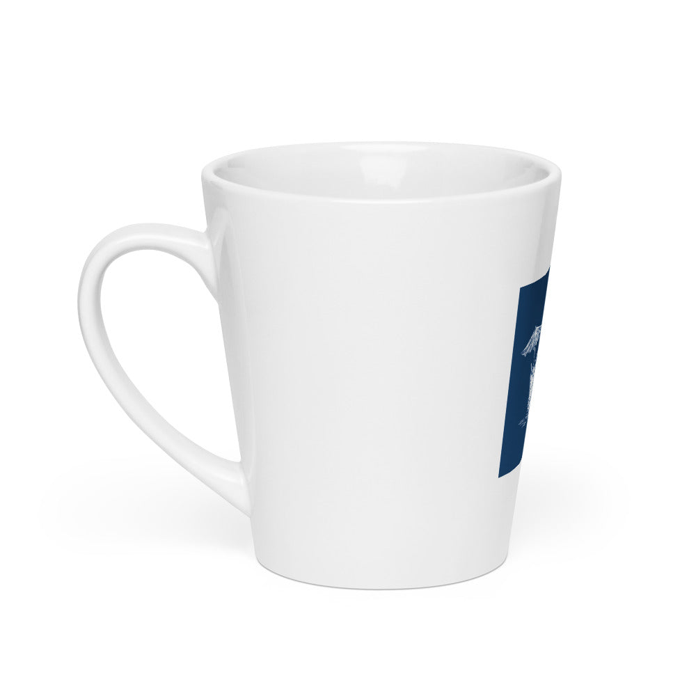 stylized tropical drink illustration with two glasses (one with umbrella, one with citrus slice) Latte Mug front view — Wandering With Pride