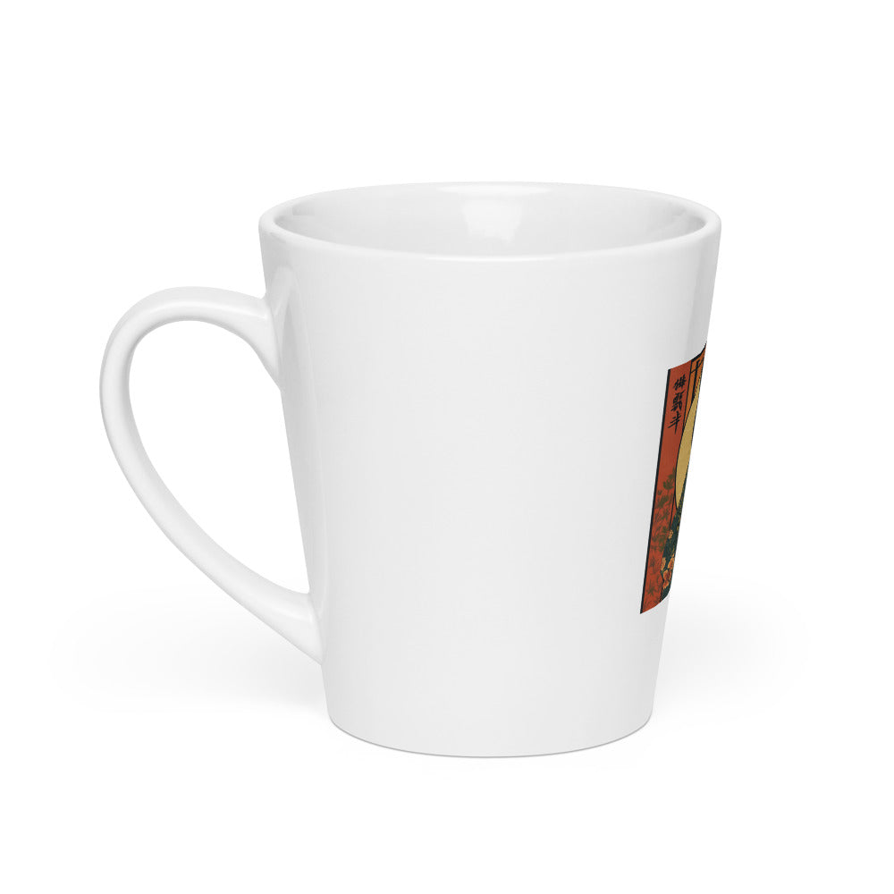 cat in traditional Japanese kimono holding tea Latte Mug front view — Wandering With Pride