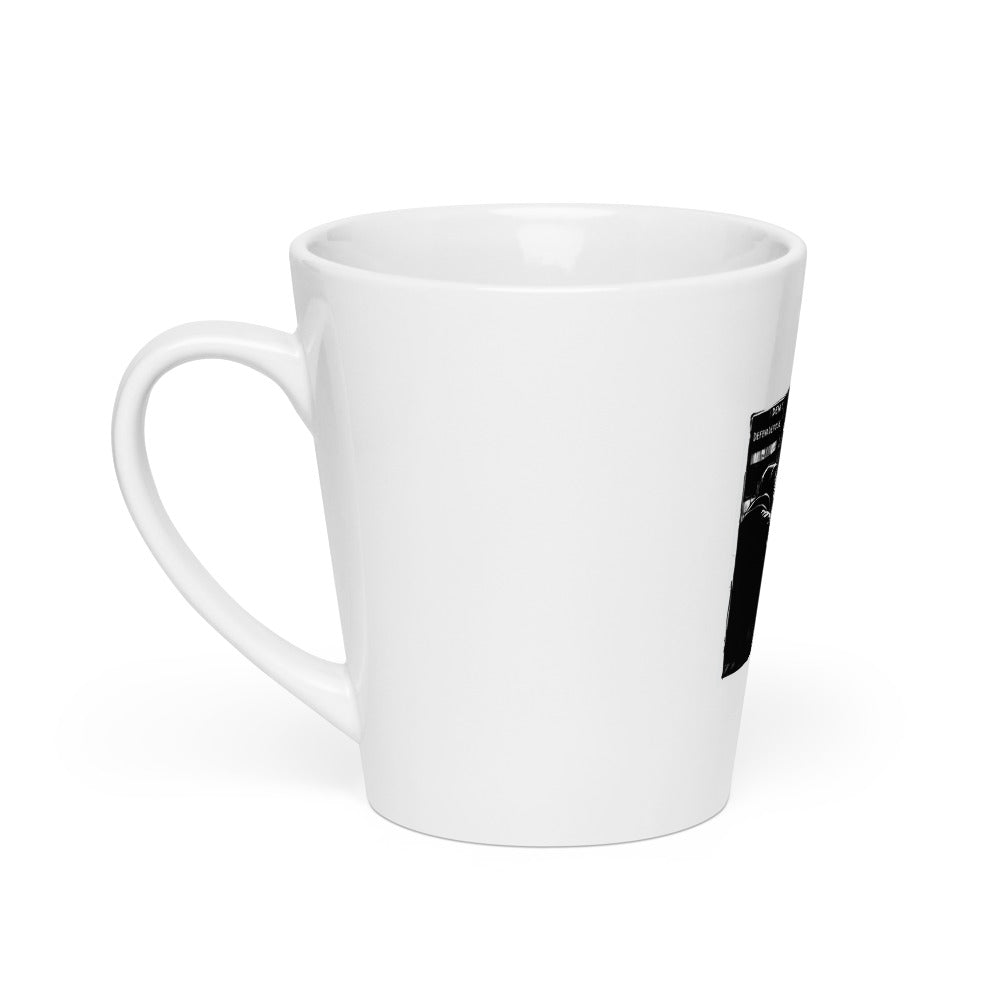 black-and-white nocturnal city street illustration with two figures walking away Latte Mug front view — Wandering With Pride