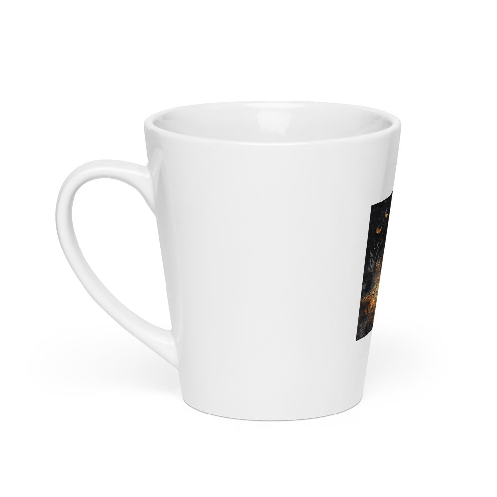 celestial woman illustration with flowing gown and cosmic elements Latte Mug front view — Wandering With Pride