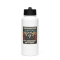 Raccoon illustration with tongue out and paws making peace sign Water Bottle front view — Wandering With Pride