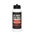 Typography with 'We Want to Live' and fragmented 'We Are the ___' Water Bottle front view — Wandering With Pride