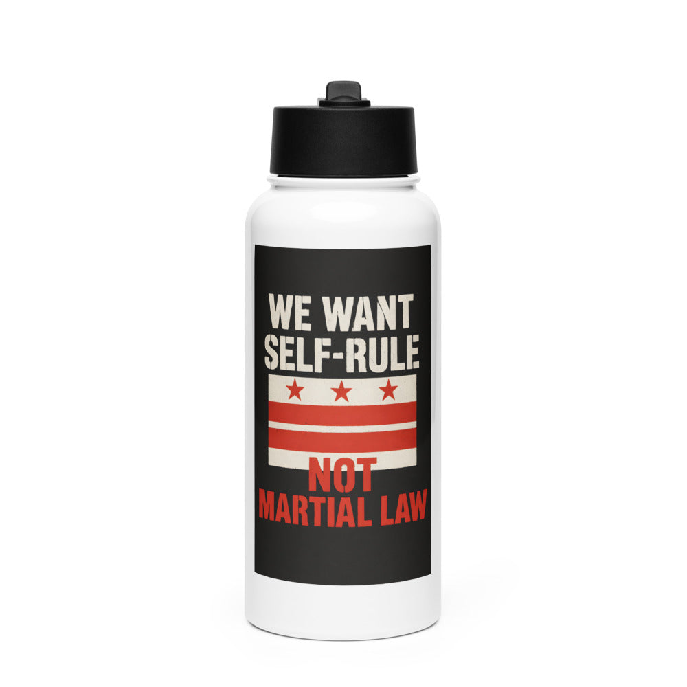 Typography with 'We Want to Live' and fragmented 'We Are the ___' Water Bottle front view — Wandering With Pride
