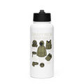 Drip culture gas mask with 'DRAFT ME IN DRIP ONLY' text Water Bottle front view — Wandering With Pride