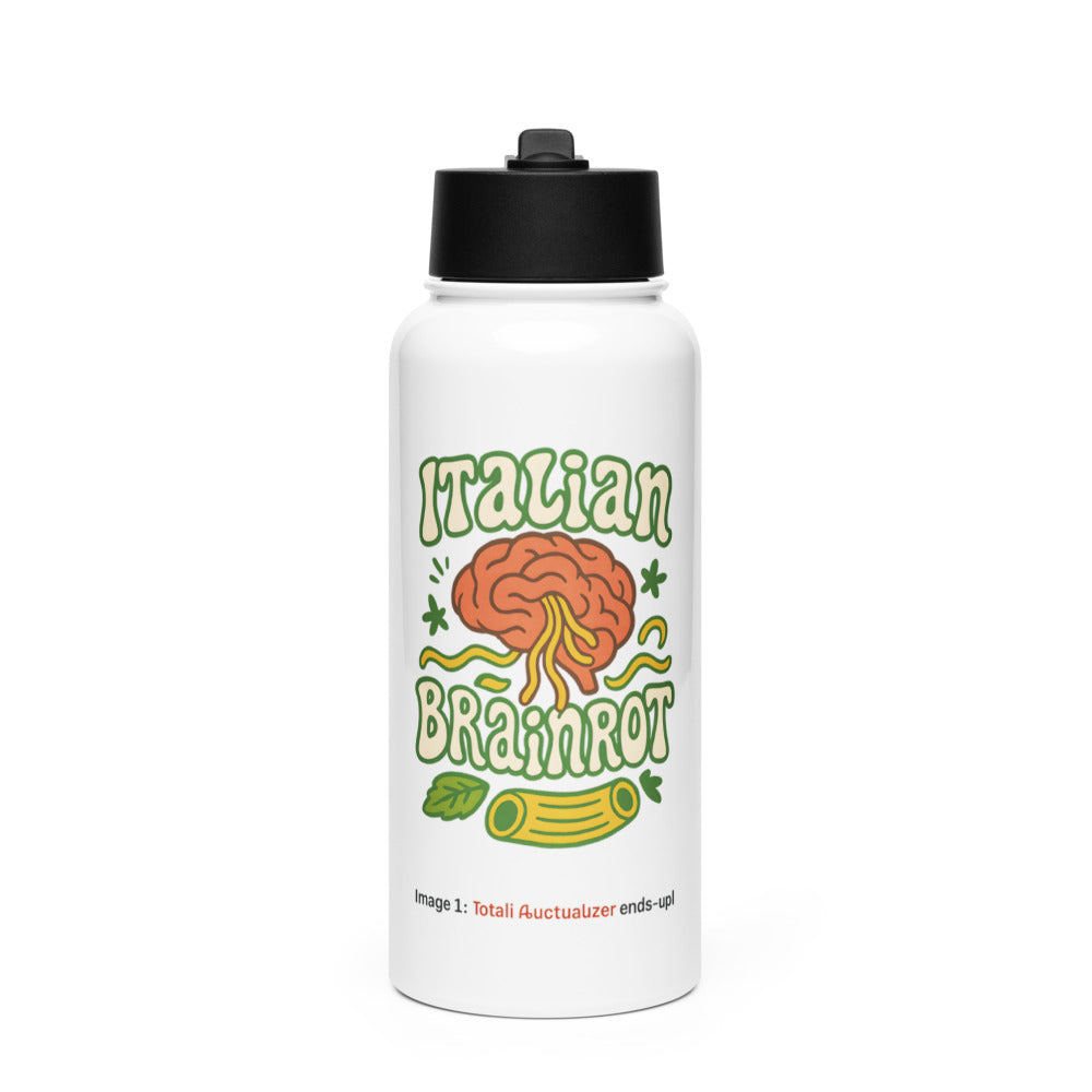 Brain with Italian flag pattern and 'Italian Brainrot' text Water Bottle front view — Wandering With Pride
