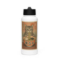 Cat enjoying noodles in a Japanese-style bowl Water Bottle front view — Wandering With Pride