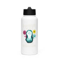 fist with tree roots and flower illustration with text 'A Woman's Place is in the Resistance' Water Bottle front view — Wandering With Pride
