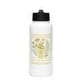 Raised fist with flowers and text 'A Woman's Place is in the Resistance' Water Bottle front view — Wandering With Pride