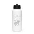 voodoo doll with pins and 'Thinking of you' text Water Bottle front view — Wandering With Pride