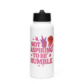 Typography with red raised fist and text 'Not Aspiring to Be Humble' Water Bottle front view — Wandering With Pride