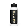 Phases of the Moon - Full, Crescent, and New Moons Water Bottle front view — Wandering With Pride