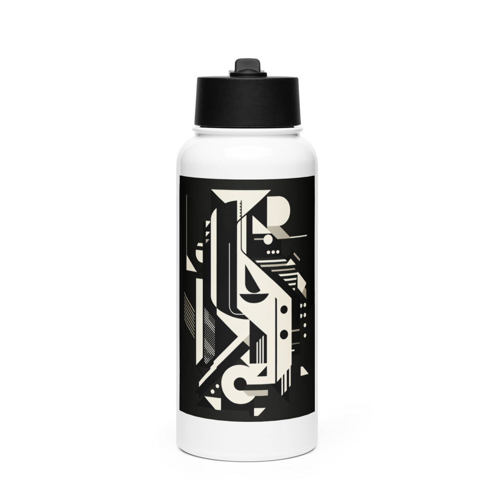 Abstract black-and-white face illustration Water Bottle front view — Wandering With Pride