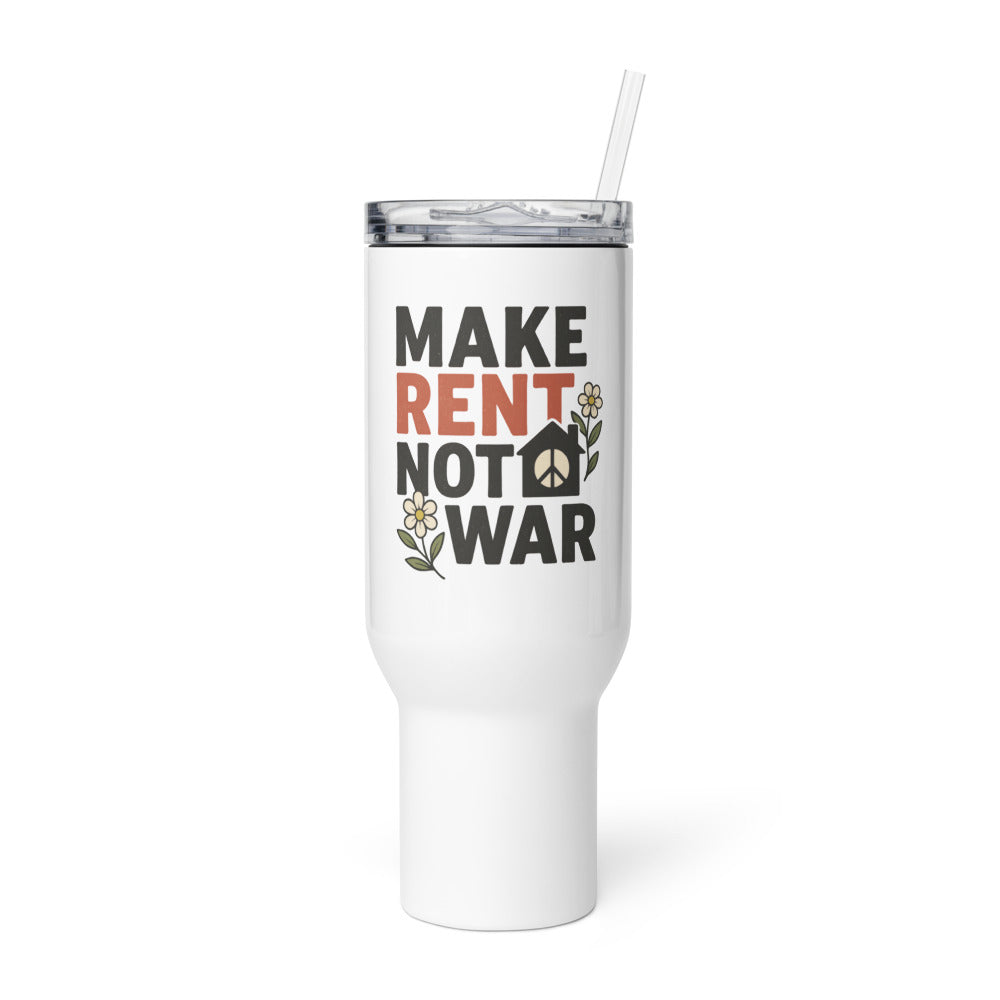 Typography with peace sign and flower Travel Mug front view — Wandering With Pride