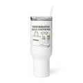Typography with 'PERFORMATIVE MALE STARTER PACK' text Travel Mug front view — Wandering With Pride