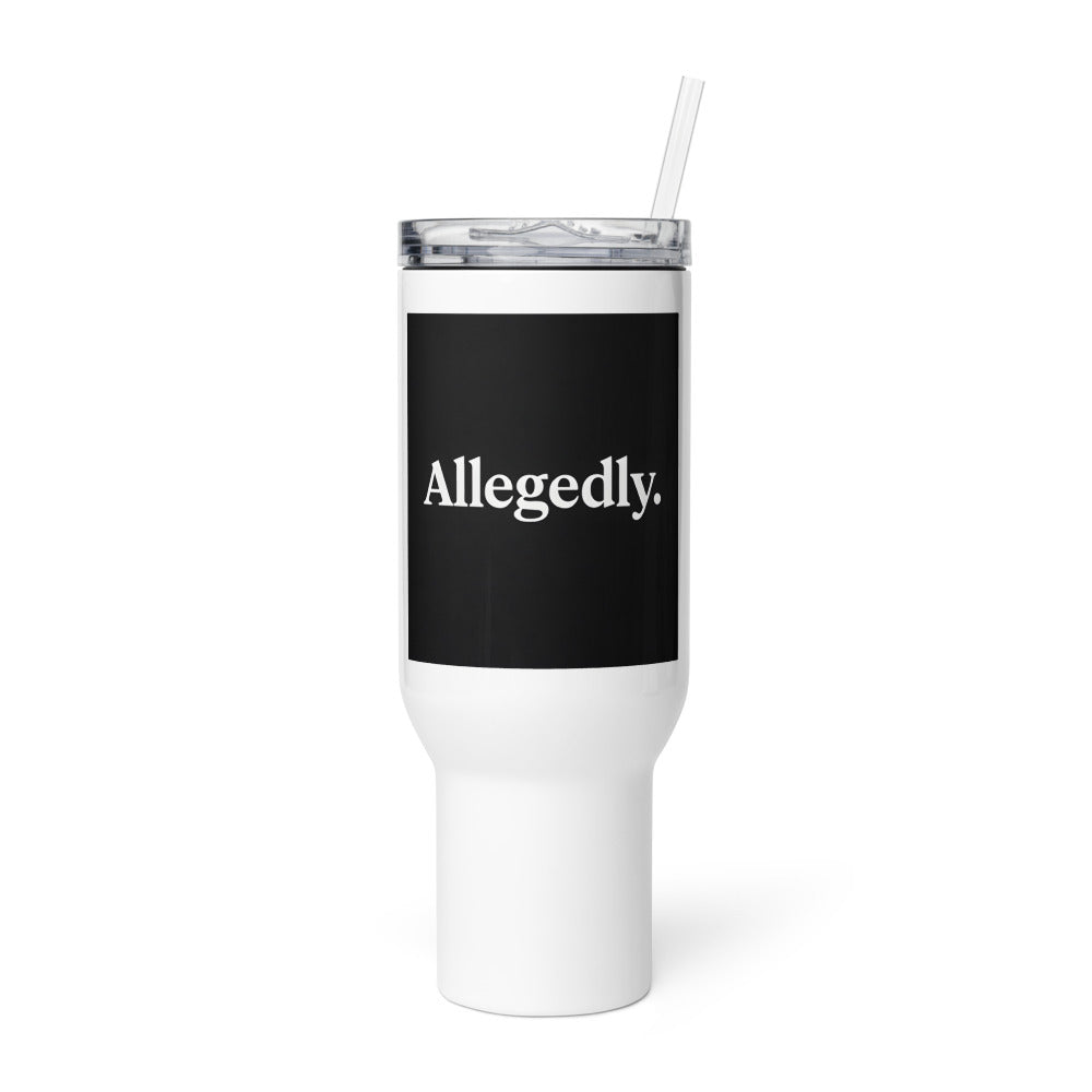Allegedly. typography Travel Mug front view — Wandering With Pride