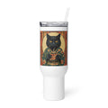 cat in traditional Japanese kimono holding tea Travel Mug front view — Wandering With Pride