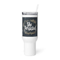 She Persisted typography with floral wreath Travel Mug front view — Wandering With Pride