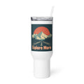 mountain range with road and sun illustration Travel Mug front view — Wandering With Pride
