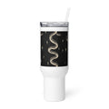 coiled snake pattern with surrounding outstretched snakes Travel Mug front view — Wandering With Pride