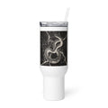 snake coiled around electrified structure illustration Travel Mug front view — Wandering With Pride