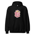 muscular figure illustration with 'HERE TO BRAG, NOT TO SHINK' text Hoodie front view — Wandering With Pride